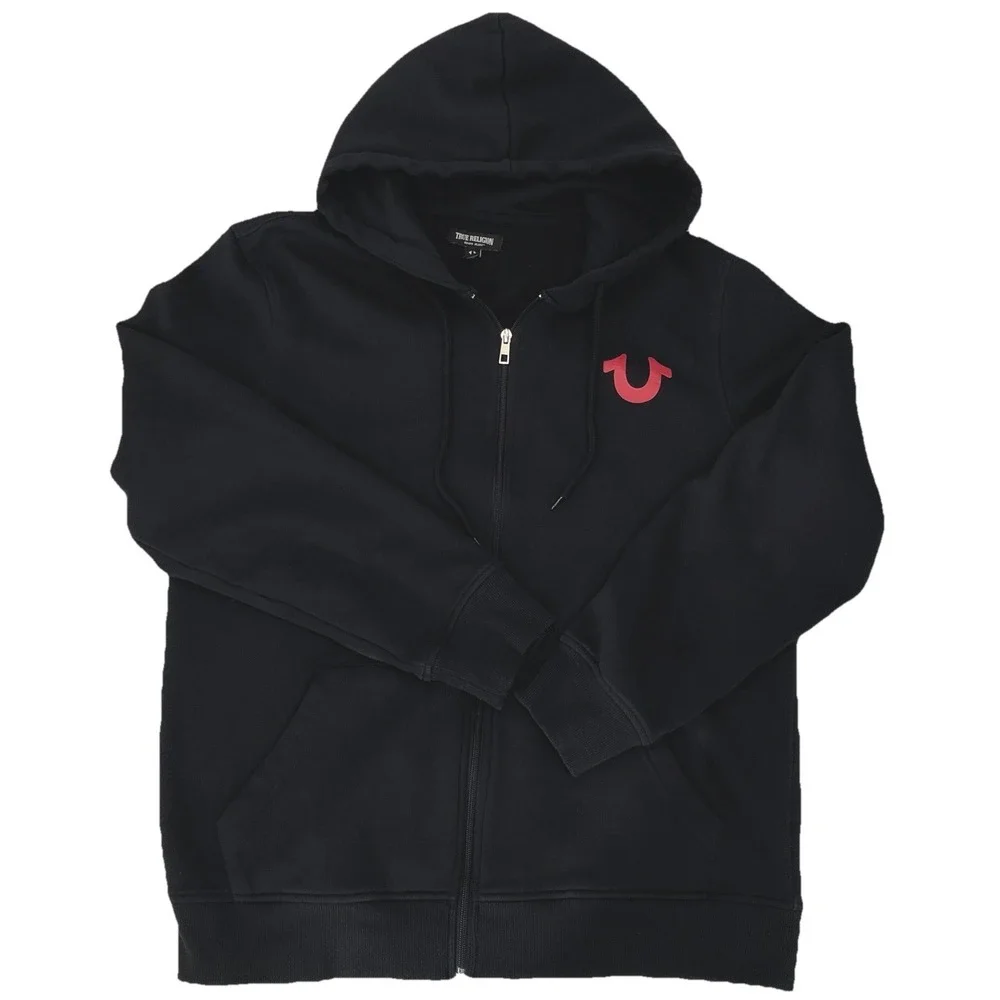 True Religion Buddha‎ Hoodie Men's Large Black Full Zip Graphic Streetwear Y2K